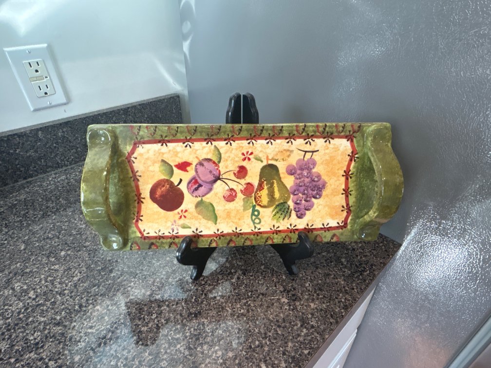 Ceramic Rectangular Handled Serving Tray with Fruit Motif