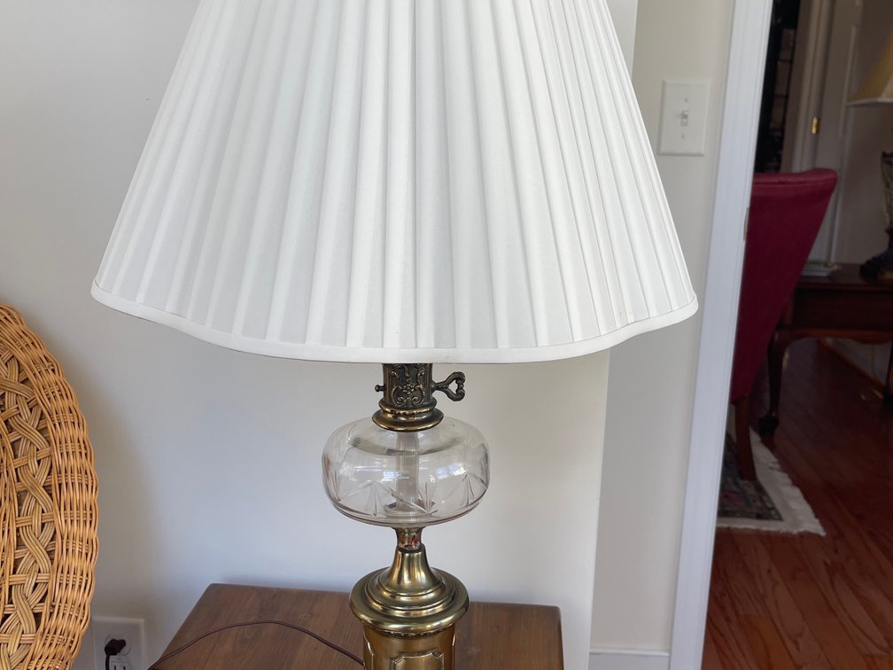 Cut Glass and Brass-Tone Electric Table Lamp with Shade