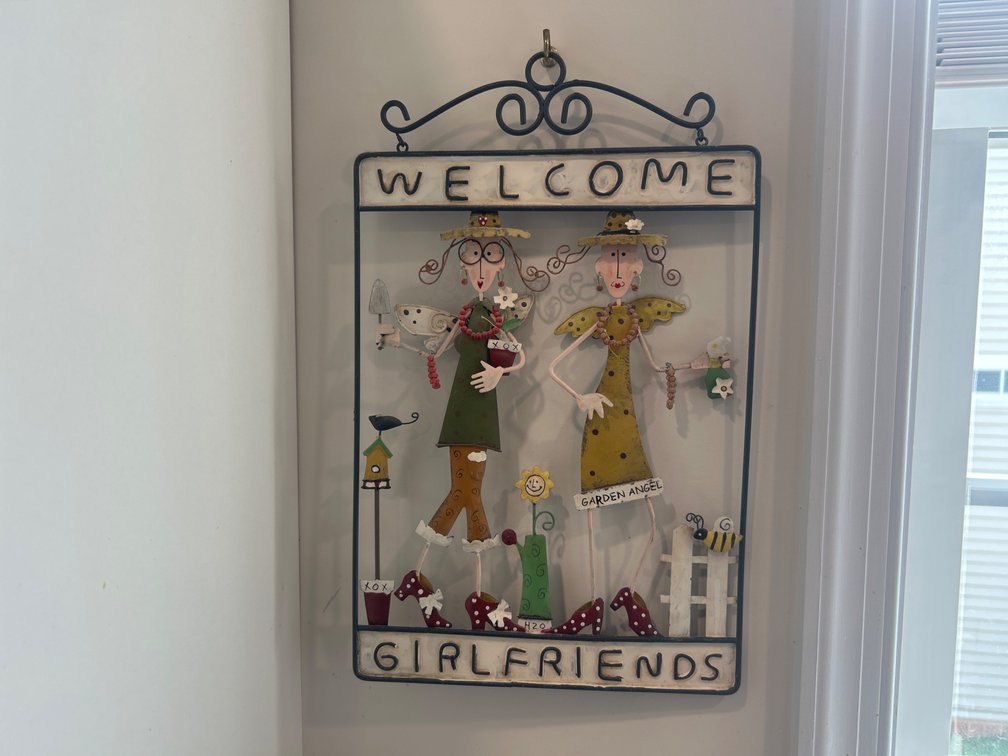 Painted Metal Welcome Girlfriends Garden Angel Wall Plaque