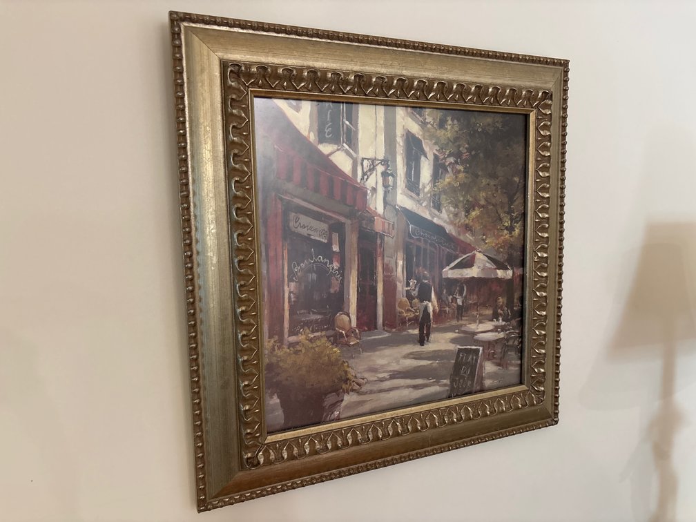 Framed Parisian Cafe Painting Signed BH