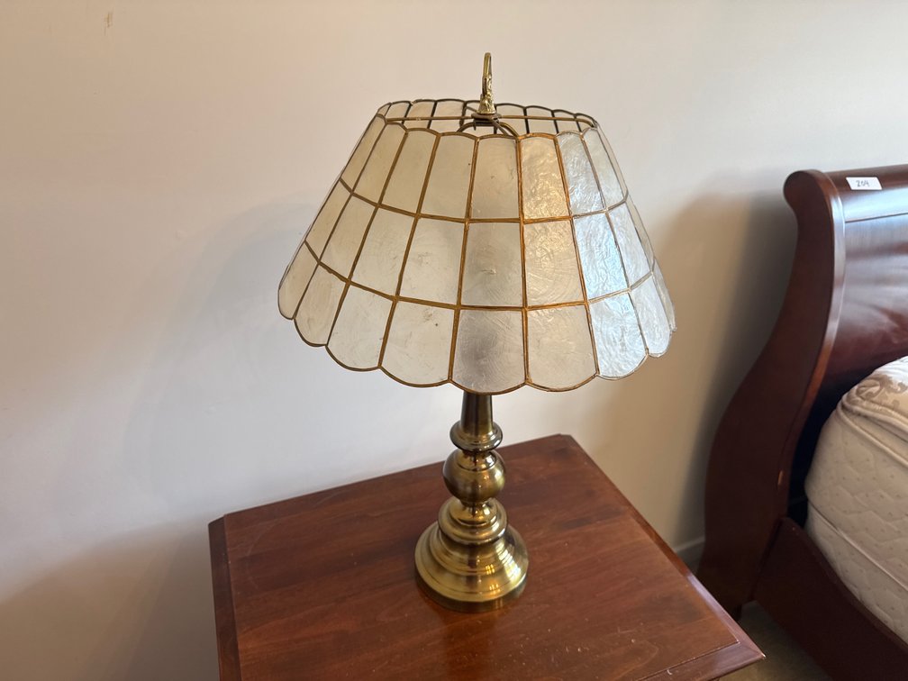 Brass-Tone Table Lamp with Capiz Shell Shade