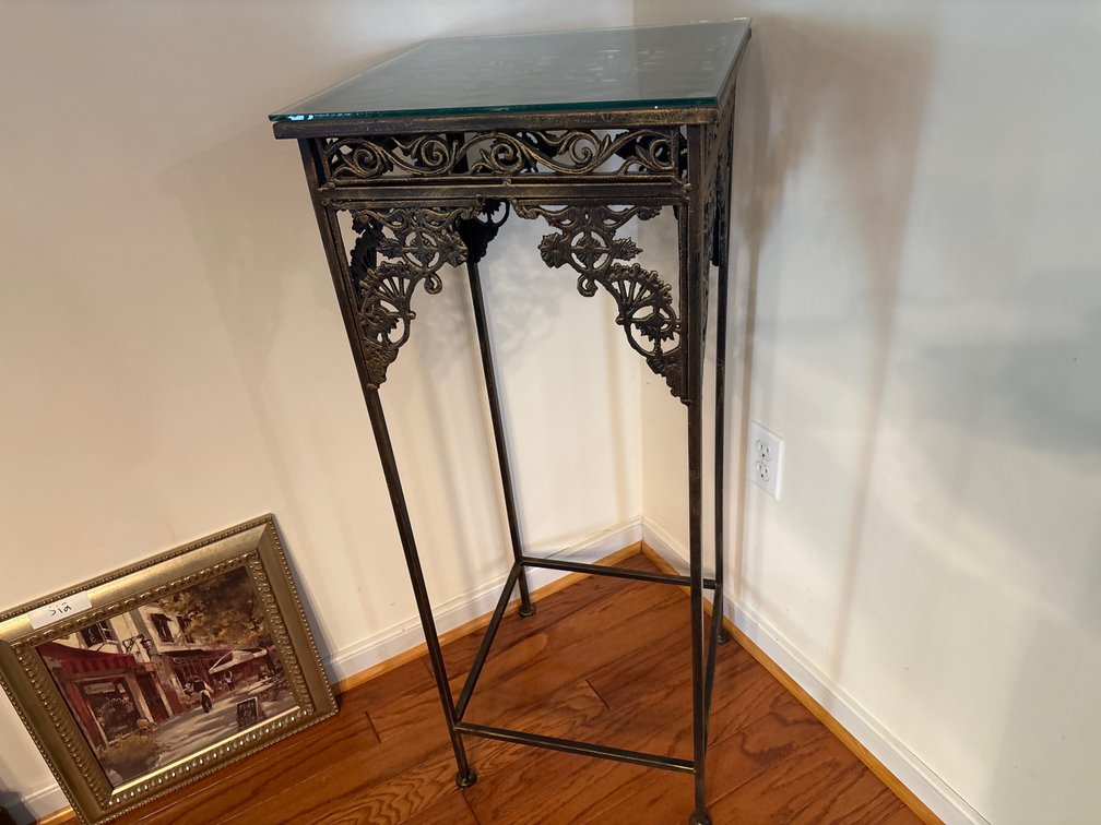 Metal Pedestal Plant Stand with Glass Top