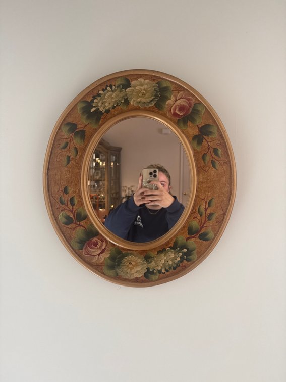 Oval Wall Mirror with Painted Floral Frame