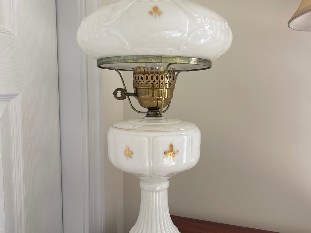 White Milk Glass Electric Table Lamp with Dome Shade