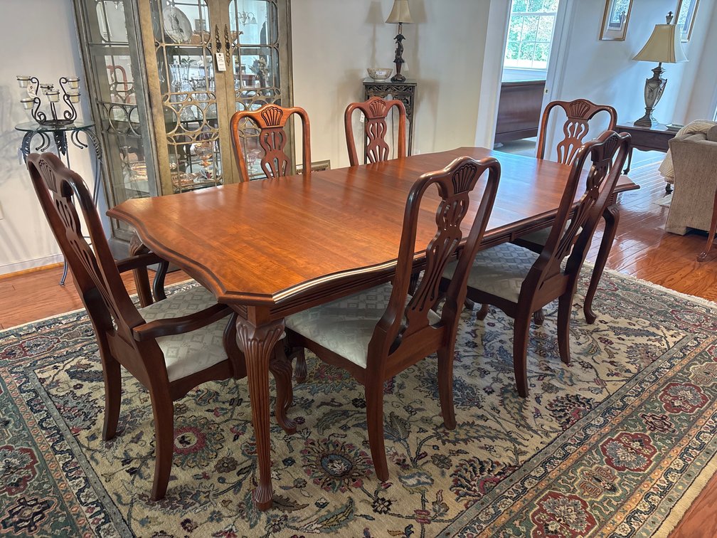 Extendable Cherry Wood Dining Table and Six Chairs