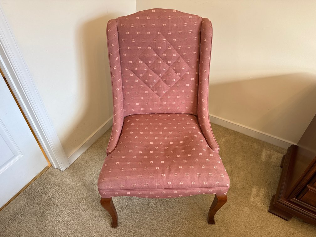 Mauve Patterned Upholstered Wingback Chair