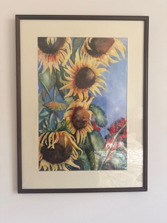 Framed Sunflower Watercolor Painting Signed Rachel Ware