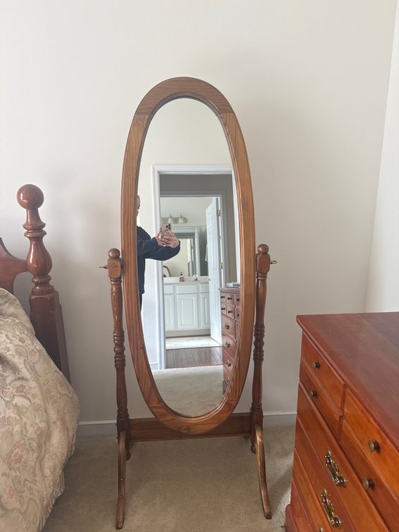 Oval Wooden Cheval Mirror with Turned Posts