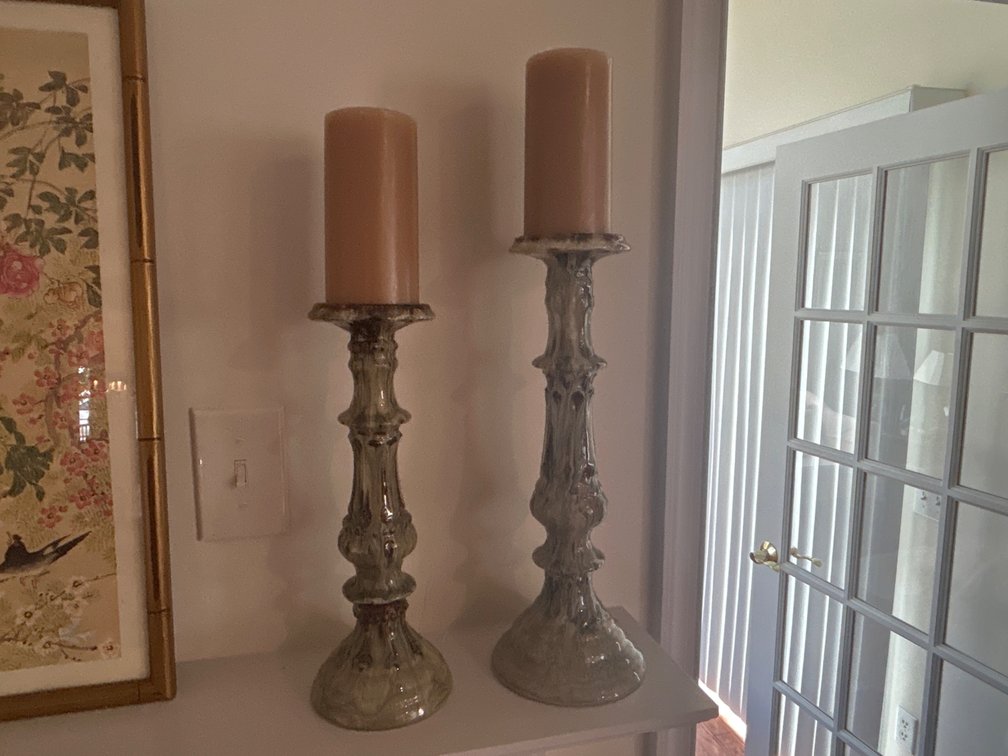Pair of Glazed Ceramic Pillar Candle Holders