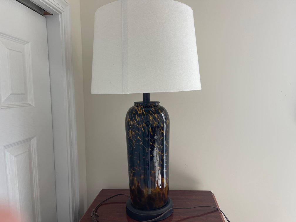 Tortoiseshell Art Glass Table Lamp with Fabric Shade