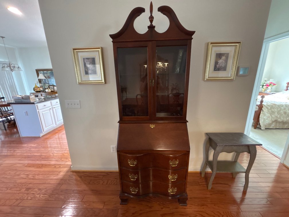 Wood Slant-Front Secretary Desk with Lighted Hutch