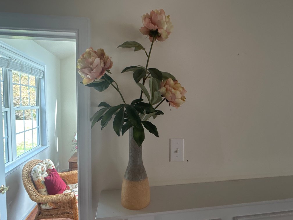 Two-Tone Bottle Vase with Artificial Peonies