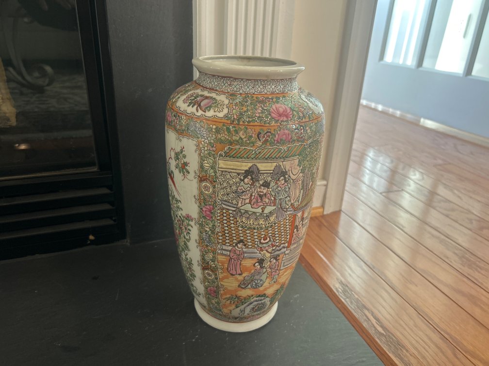 Rose Medallion Style Polychrome Porcelain Baluster Vase