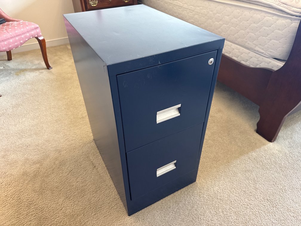 Dark Blue Two-Drawer Metal Filing Cabinet