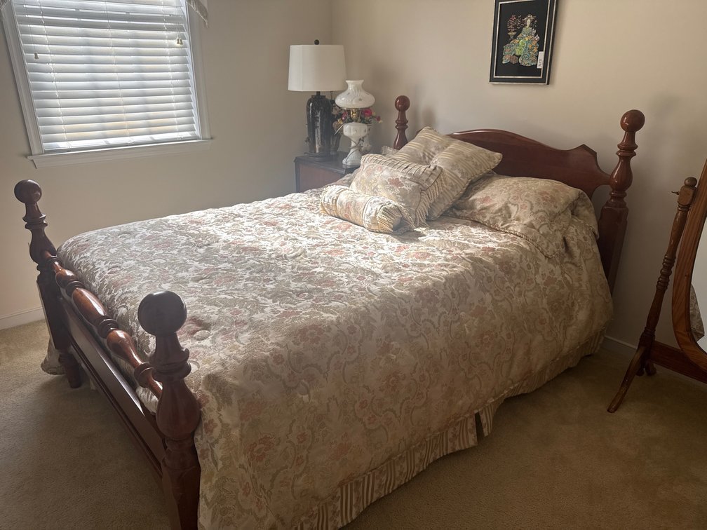 Full-Size Wood Turned-Post Bed with Bedding