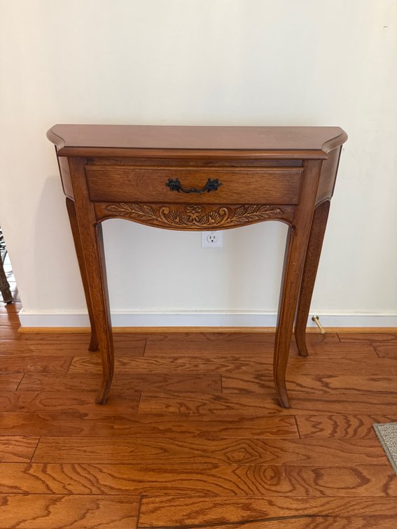 Wood Console Table with Carved Apron and Drawer