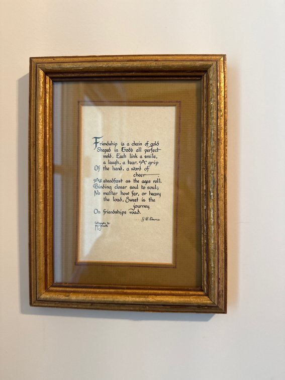 Framed Friendship Calligraphy by M.F. Stennette