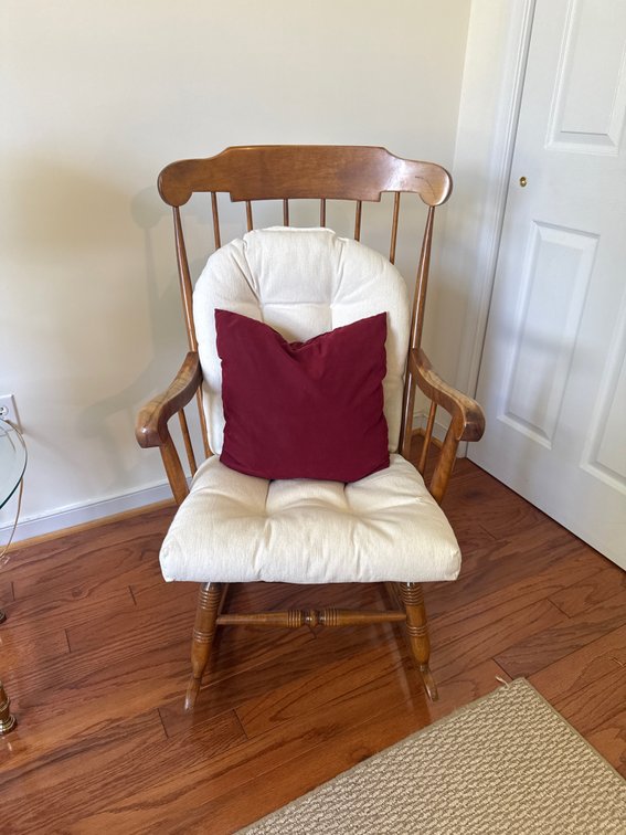 Wooden Spindle-Back Rocking Chair with Cushions