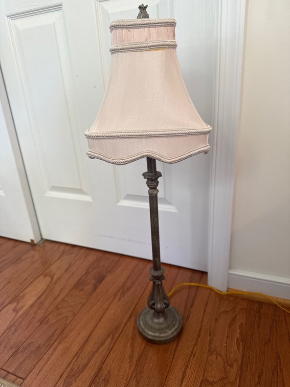Cast Metal Candlestick Buffet Lamp with Fabric Shade