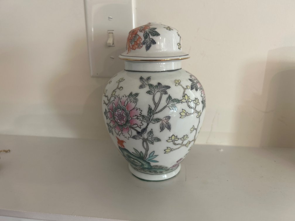 Polychrome Floral Porcelain Ginger Jar with Lid
