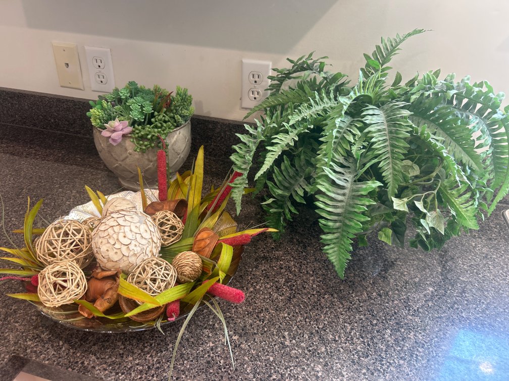 Artificial Plants and Decorative Centerpiece Bowl