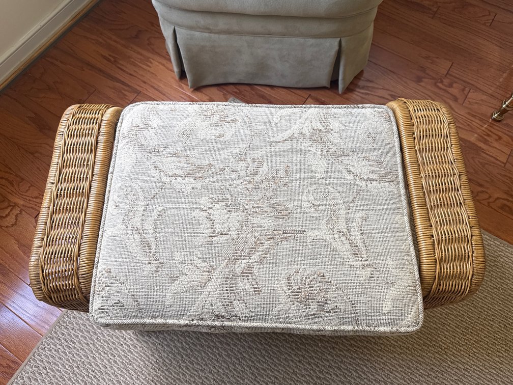 Woven Wicker Ottoman with Upholstered Cushion
