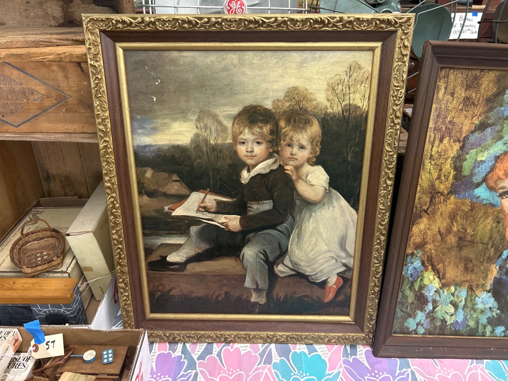 Framed Portrait Artwork Depicting Two Children