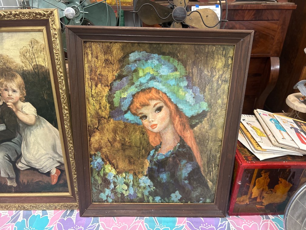 Framed Portrait of Woman in Blue and Green Hat