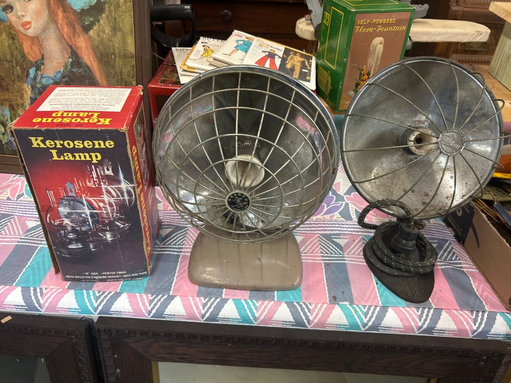 Electric Radiant Bowl Heaters and Boxed Kerosene Lamp