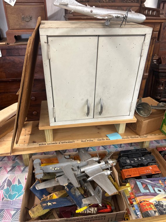 Metal Two-Door Cabinet and Military Model Airplanes