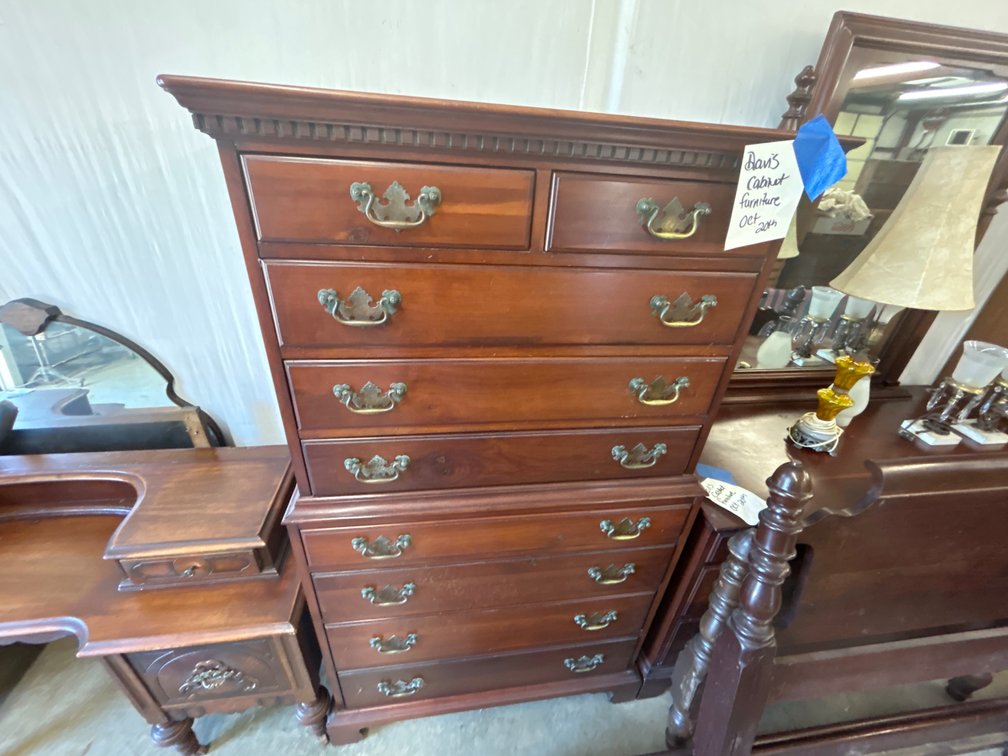 Tall Wood Chest of Drawers with Brass Batwing Pulls