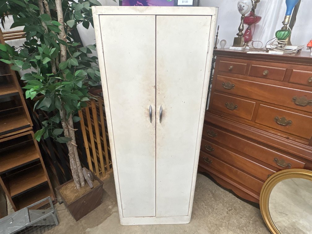 Off-White Metal Two-Door Storage Cabinet