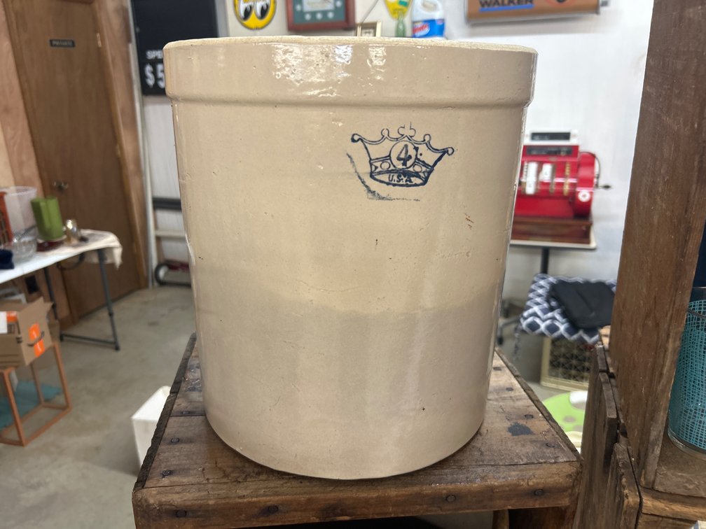 4-Gallon Stoneware Crock with Blue Crown Mark