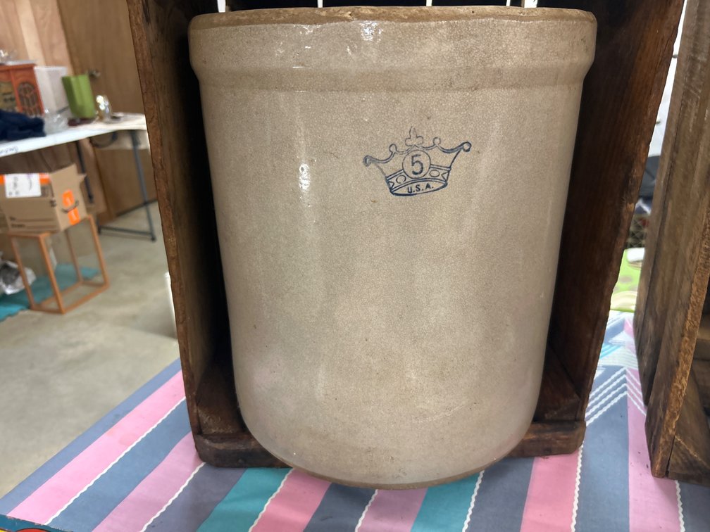 5-Gallon Stoneware Crock in Wooden Crate