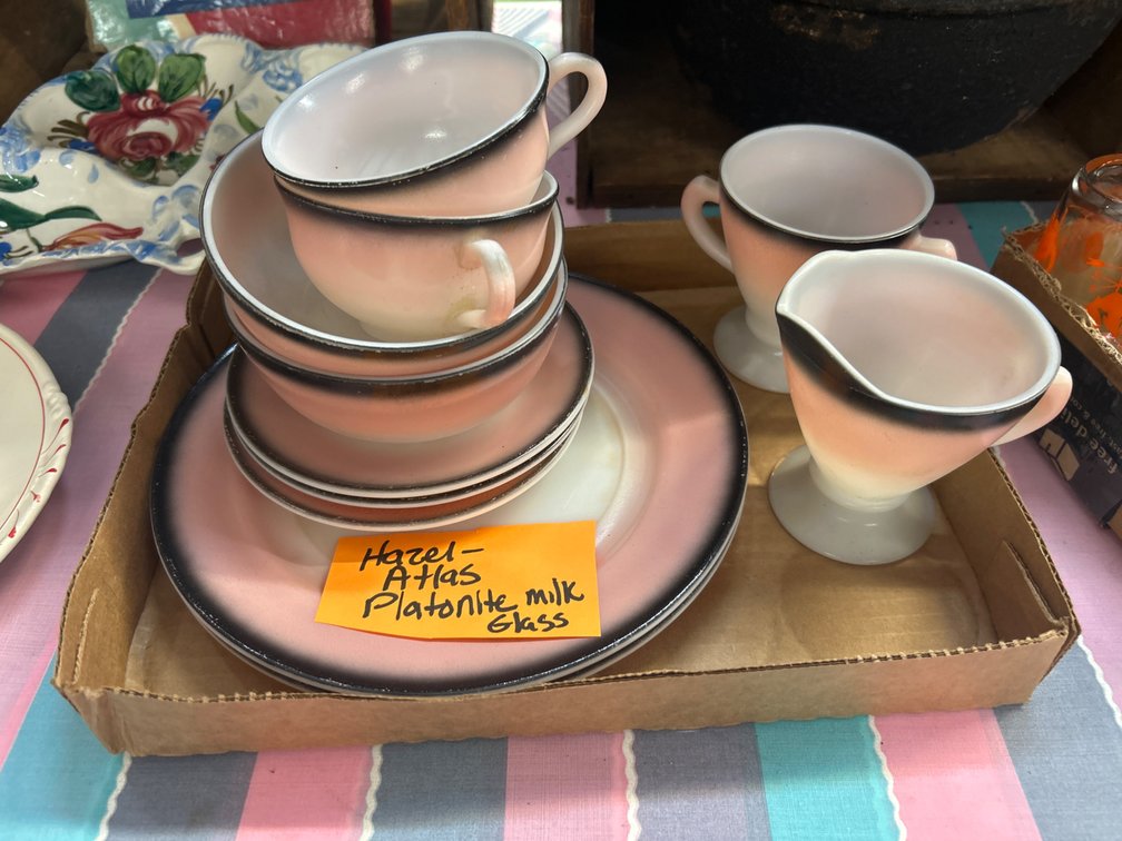 Pink and Black Trim Milk Glass Tableware