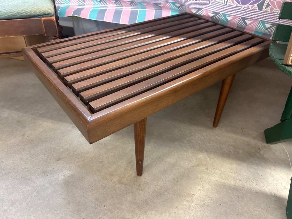 Wood Slatted Bench or Low Table with Tapered Legs