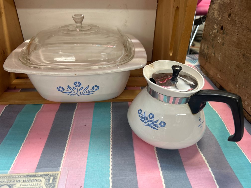 Corning Ware Cornflower Blue Casserole Dish and 6-Cup Teapot