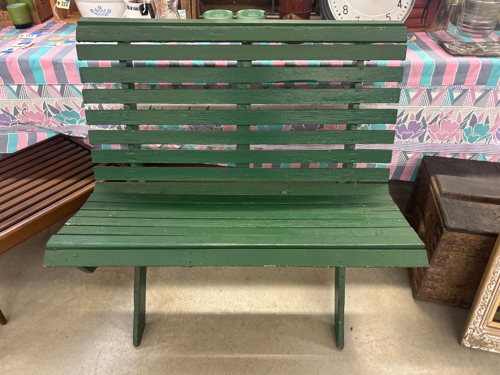 Dark Green Painted Wood Slatted Bench