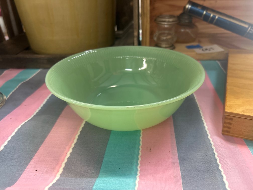 Jadeite Milk Glass Bowl with Ribbed Rim