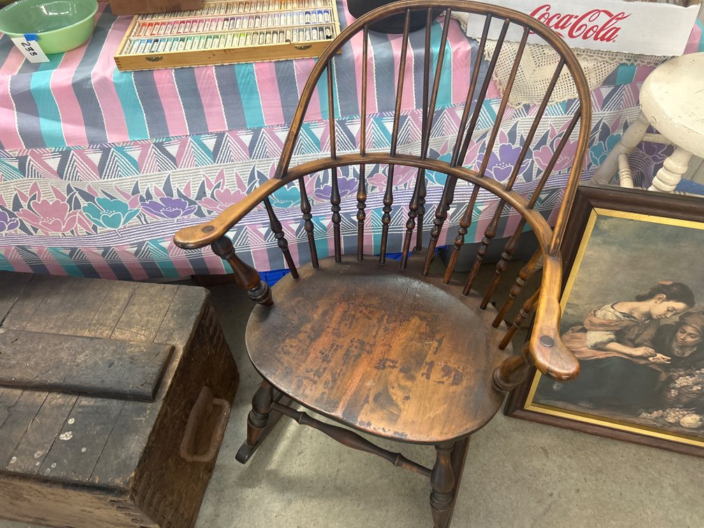 Dark-Stained Wood Windsor-Style Rocking Chair