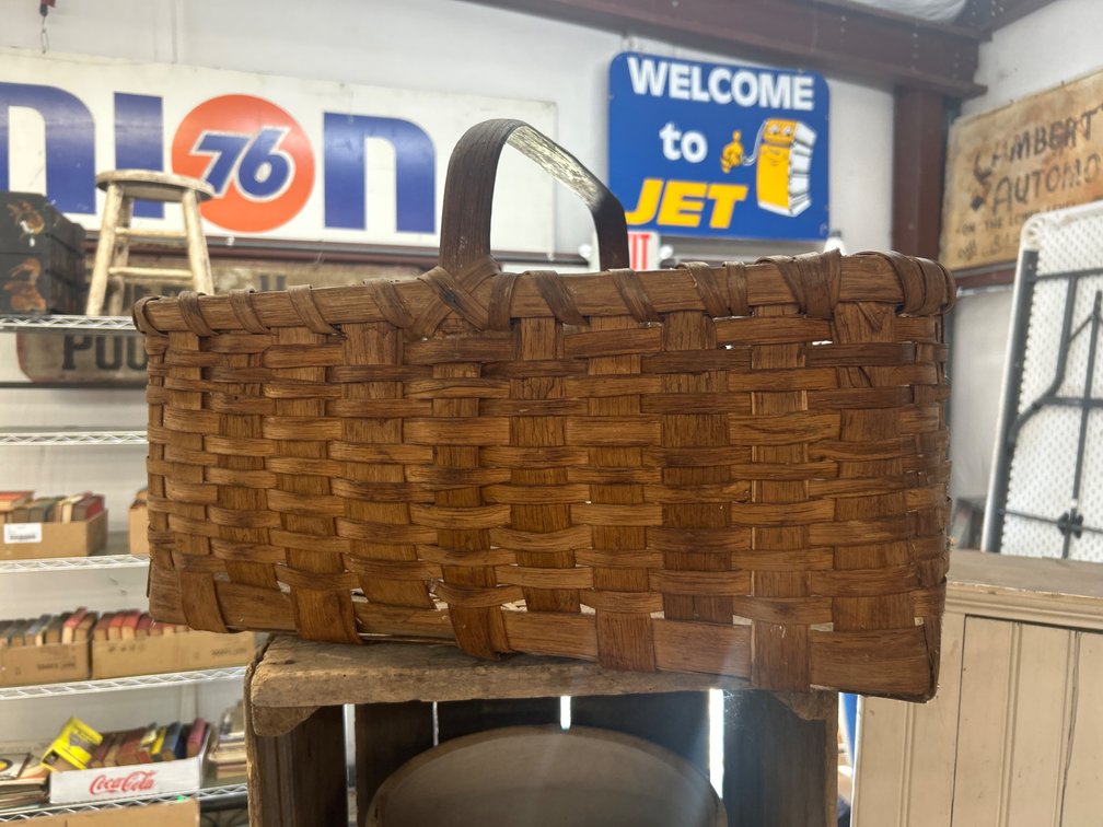 Rectangular Woven Wood Splint Basket with Handle
