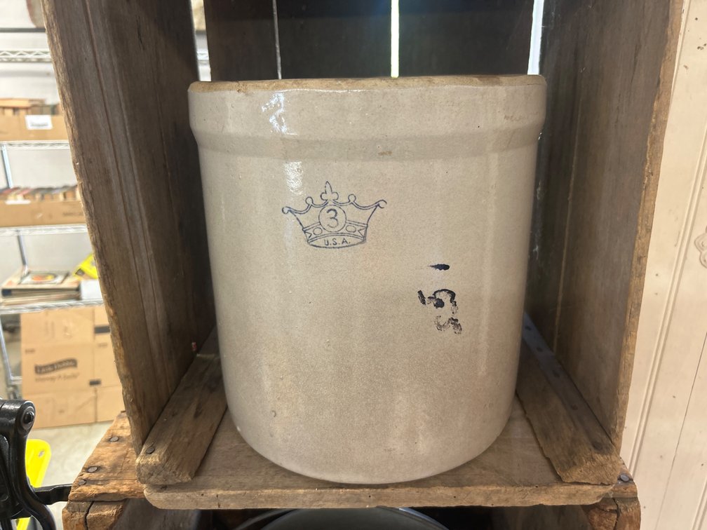 3 Gallon Stoneware Crock with Crown Mark