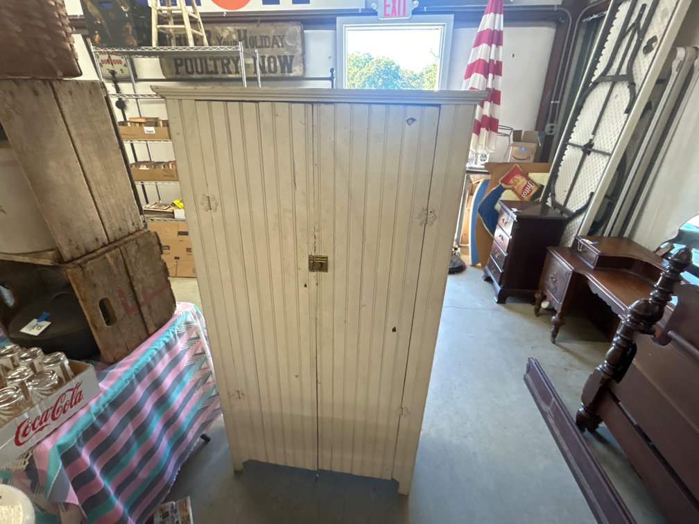 Painted Wooden Beadboard Two-Door Cabinet