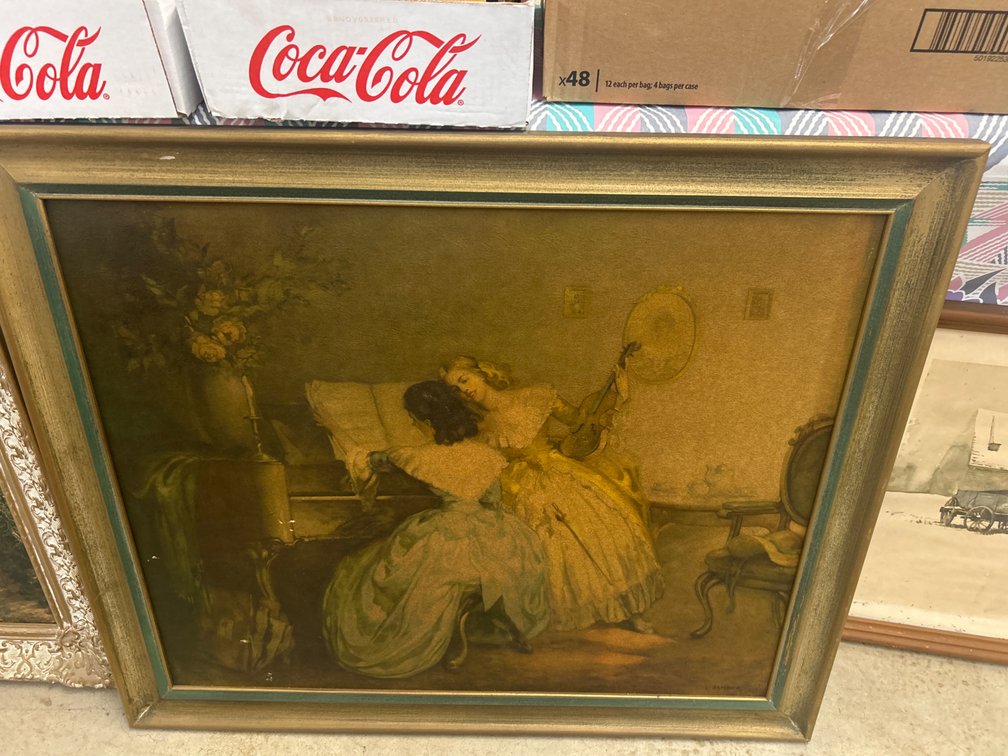 Framed Musical Interior Scene in Molded Gilt Frame