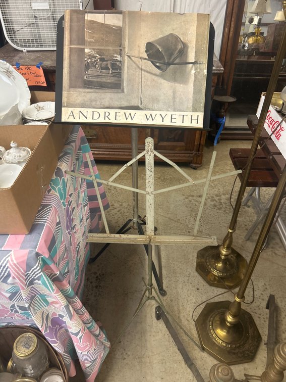 Two Metal Music Stands and Andrew Wyeth Art Book