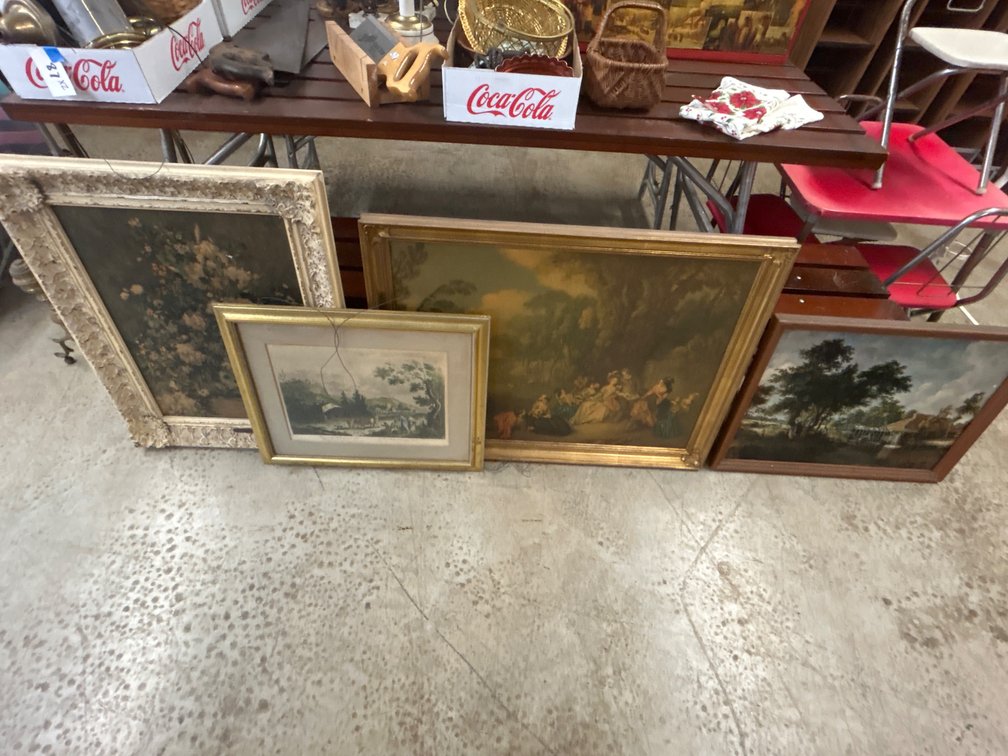 Lot of 4 Framed Paintings, Landscape Print, and Floral Still Life