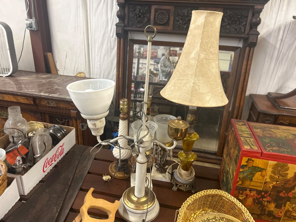 Multi-Arm Table Lamp, Amber Glass Lamp, and Prism Lamps