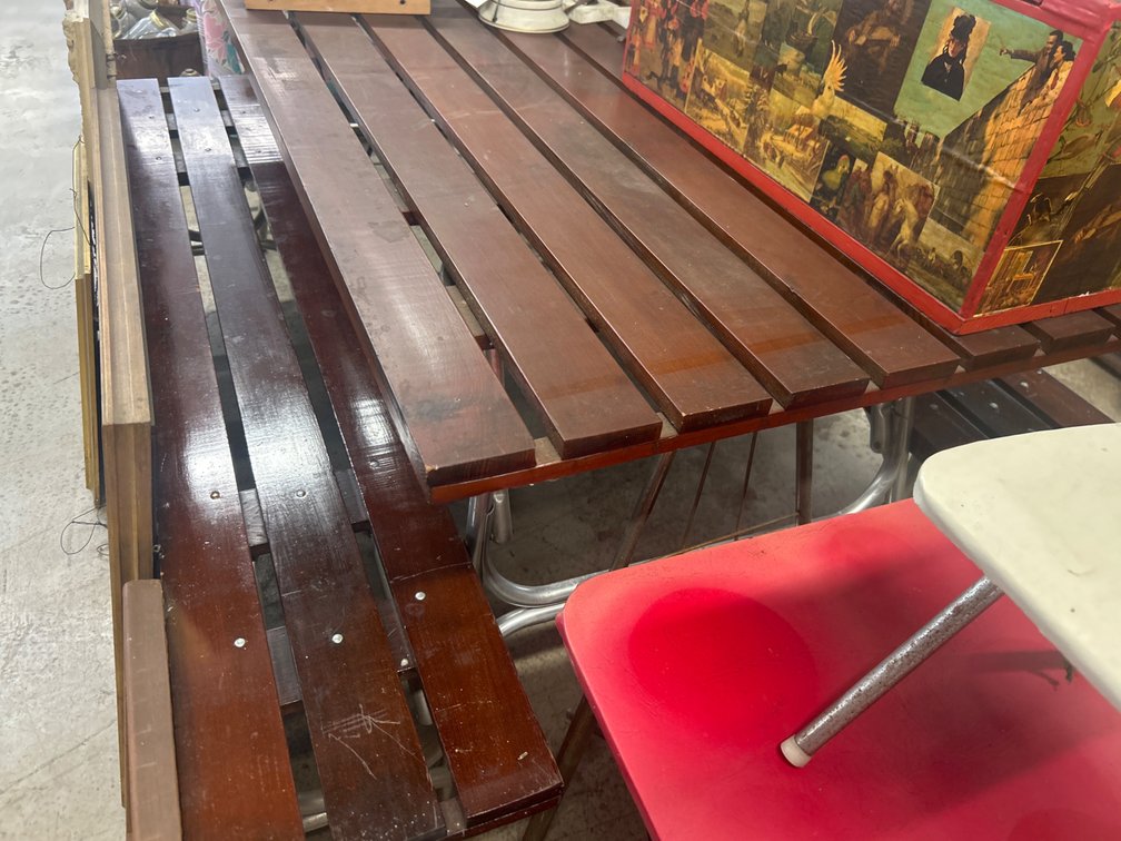 Folding Wood and Metal Picnic Table and Bench