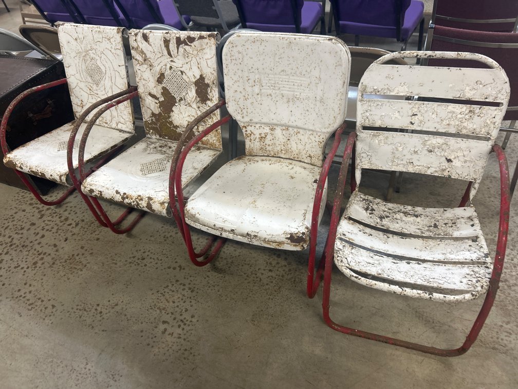 Set of Four Metal Cantilever Lawn Chairs