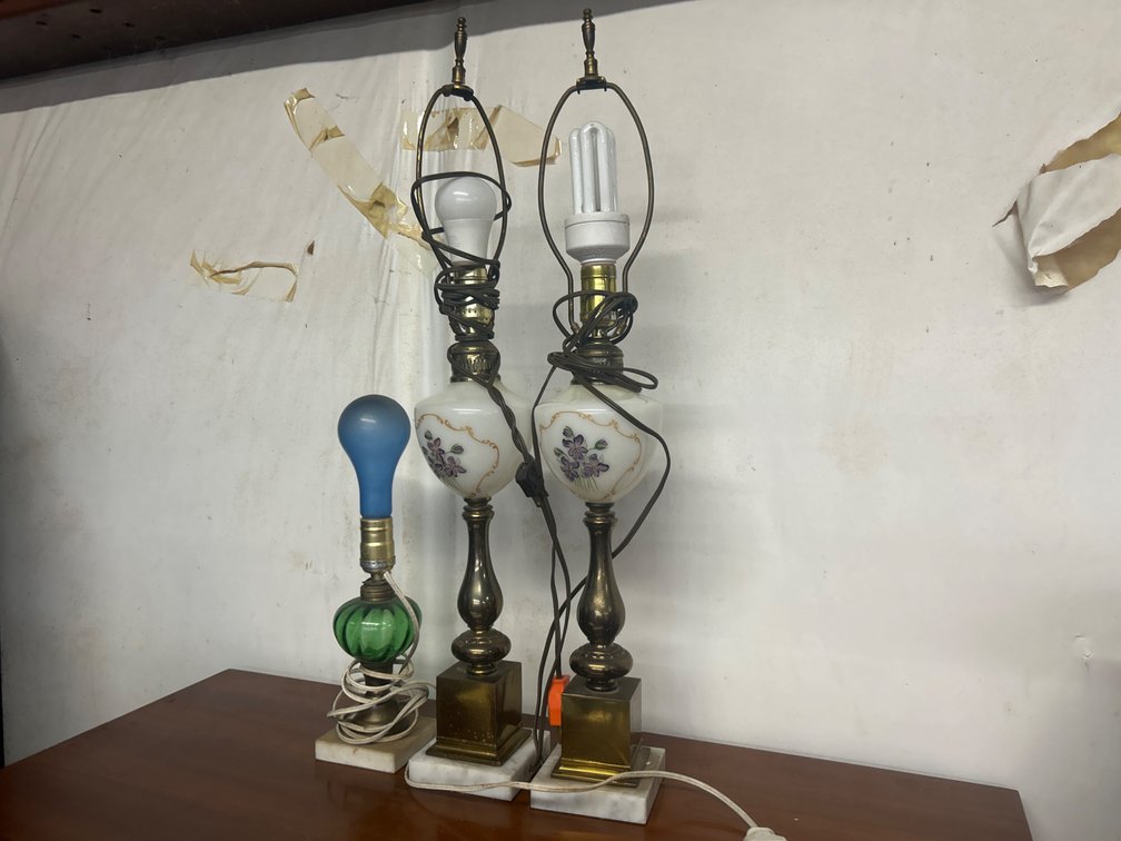 Milk Glass Table Lamps, Green Glass Lamp, and Floor Lamp